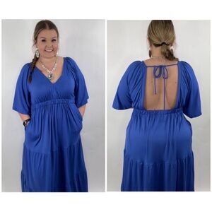 Culture Code Cobalt Blue Tiered Maxi Dress with Flared Sleeves